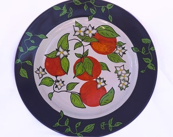 Hand Painted- Serving Plate with Oranges- Wall Plates -Host Gift-Gift For Mom-Gift For Grandma-Gift For Her-Hanging Plates-Kitchen Plates