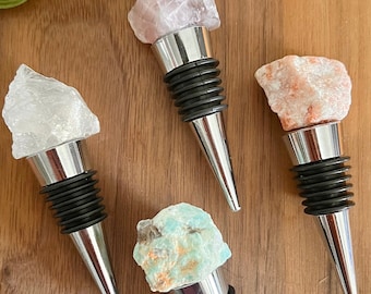 Raw Crystal Wine Stopper - Handmade Stone Decor Gift