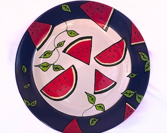 Hand Painted- Watermelon Serving Plate- Wall Plates - Spring Decor -Gift For Mom -Gift For Grandma - Gift For Her-Dinning Table Accessories