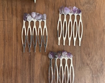 Handmade Amethyst Crystal Hair Clips: Boho Bridal Hair Accessories