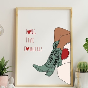 Lang leve Cowgirls westerse moderne retro print/muurkunst/poster/verschillende maten beschikbaar