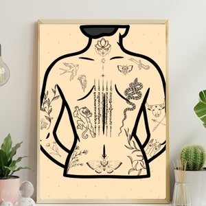 Cartel de dama tatuada / Tatuaje vintage / Impresión de arte de pared del hogar - Varios tamaños personalizados