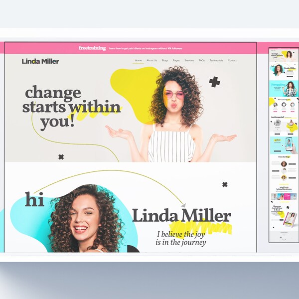 Linda Miller WordPress Theme - Elementor WordPress Benutzerdefinierte Vorlage - WordPress Coach Template - Feminines Design -Theme von Cubex Design