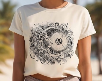 Leo Zodiac T-Shirt: Celestial Lion Astrology Birthday Gift for Her, August Horoscope Graphic Tee, Unisex Celestial Shirt