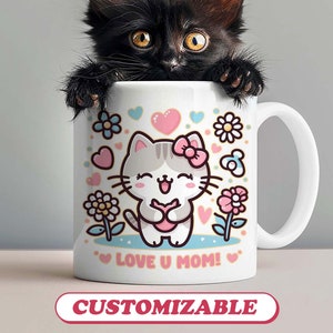 Cat Mom Coffee Mug Gift, Love U Mom Coffee Tea Mug Gift Mothers day, Birthday, Cat Lover, Crazy Cat Lady, Cat Owner, Coffee Tea Lover Gift