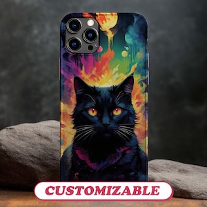 Cat Phone Case Custom Black Cat Lover Birthday Gift iPhone 15 Plus Pro Max, 14, 13, 12, 11, XR, XS, Samsung S23, S22, S21, S20 Pixel 8, 7, 6