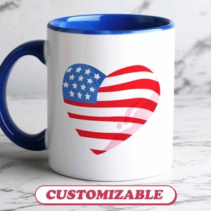 American Flag Heart Mug: Patriotic Gift, Custom Coffee Mug