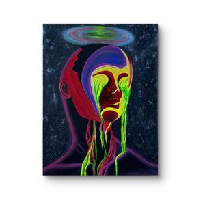 Lumen Flux - Original Painting handmade, fluorescent colour, galaxy, portrait, Wall art