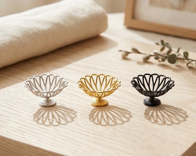 Miniature Fruit Bowl, Dollhouse Compote Dish Fruits Serving Plate, Metal High Legged Food Container