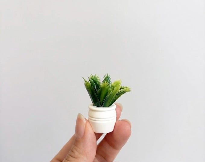 Miniature Sago Palm in Pot Dollhouse Plant Tiny Potted Tree Fairy Garden Faux Greenery