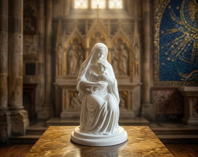 Tiny Virgin Mary & Baby Jesus Figurine, Miniature Mary Statue, Catholic Dollhouse Church Diorama
