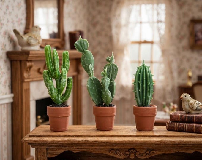 Miniature Cactus Plant for Dollhouse Tiny Potted Succulent Decor Fairy Garden Diorama Desert Mini