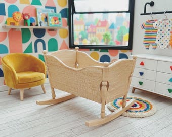 Miniature Wooden Crib, DIY Paintable Tiny Cot, Wood Dollhouse Nursery Furniture, Mini Baby Bed