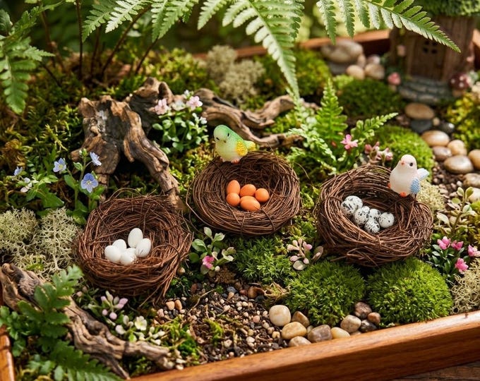 Miniature Bird Nest Birds Eggs Dollhouse Fairy Garden Accessory Terrarium Decor Micro Landscape Decoration