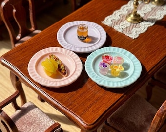 Dollhouse Miniature Plates, Colorful Doll house Pastel Dishes, Diorama Kitchen Accessory, Food Dessert Display