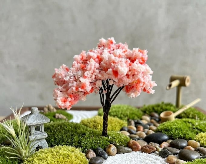 Miniature Cherry Blossom Tree Dollhouse Zen Garden Pink Fairy Garden Decor Railroad Landscape Terrarium