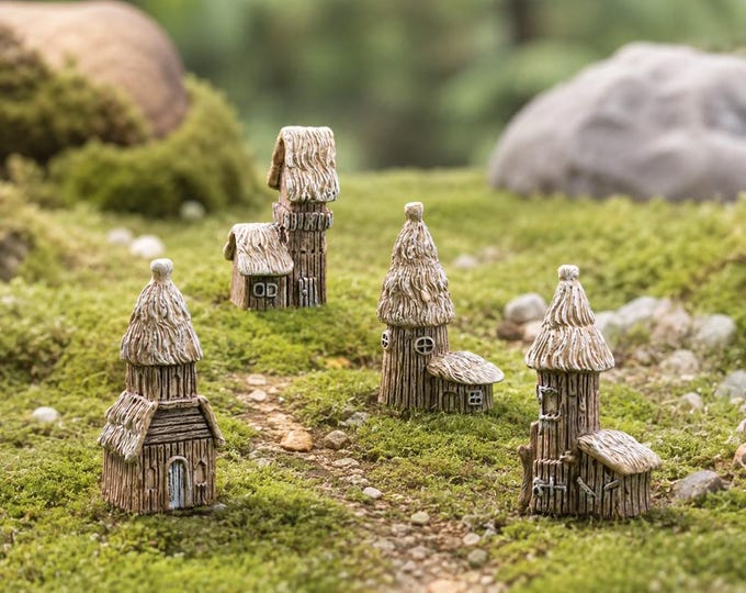 Miniature Thatched Cottage House Rustic Village Fairy Garden Hut Terrarium Dollhouse Diorama Shelf Decor