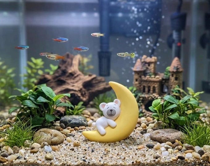 Bear Dog on Moon Miniature Constellation Figurines Aquarium Fairy Garden Fishing Tank Terrarium Decor