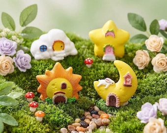 Miniature Star Moon Sun Cloud House Figurines Fairy Garden Aquarium Fish Tank Diorama Terrarium