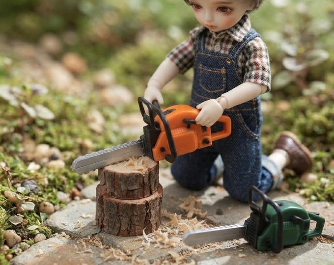 Miniature Chainsaw Dollhouse Garage Tool, 1:12 Tiny Power Tool for Doll Workshop Diorama
