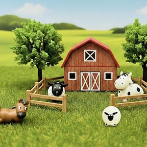 Miniature Farm Animals Tiny Blacknose Sheep Pony Cow Fence Figurines Fairy Garden Decor Dollhouse