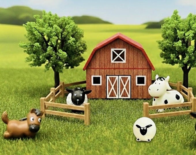 Miniature Farm Animals Tiny Blacknose Sheep Pony Cow Fence Figurines Fairy Garden Decor Dollhouse