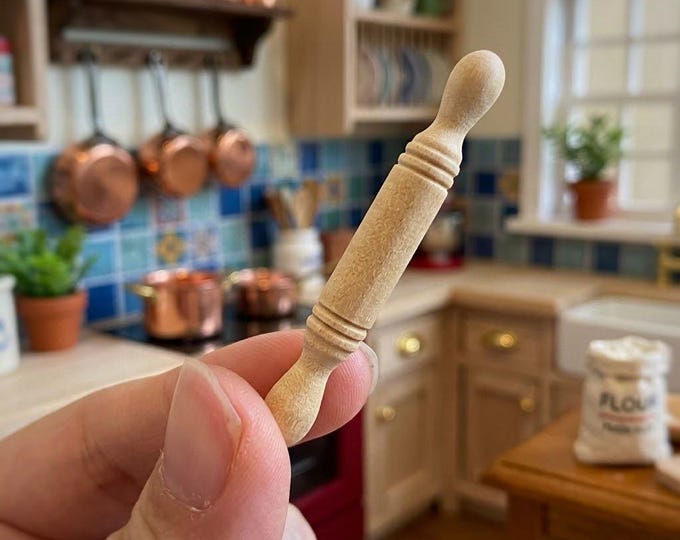 Miniature Wooden Rolling Pin, Dollhouse Kitchen Accessory, Tiny Baking Tool, Bakery Diorama Food Prep