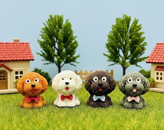 Teddy Dog Miniatures Tiny Poodle Figurines Dollhouse Animal Decor Fairy Garden Puppy Set of4