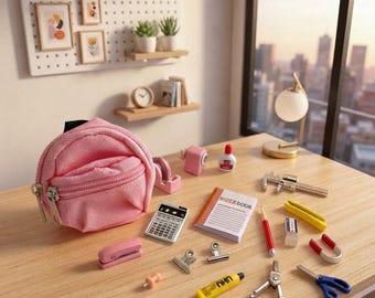Miniature Back to School Supplies Set 18Pcs, Doll Backpack, Dollhouse Stationary Classroom Diorama Accessories