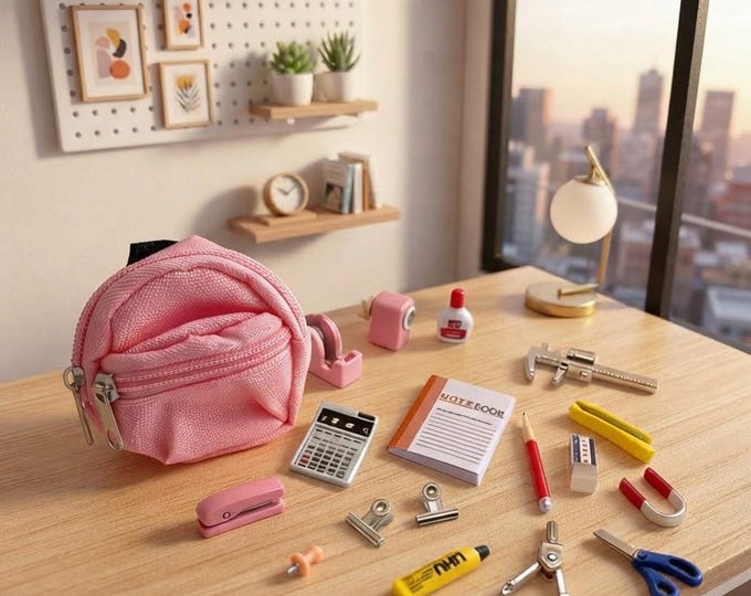 Miniature Back to School Supplies Set 18Pcs, Doll Backpack, Dollhouse Stationary Classroom Diorama Accessories