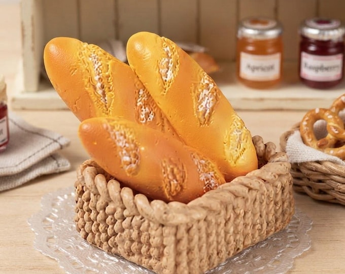 Miniature Breadsticks in Serving Basket,  Dollhouse Bread Pile, Bakery Food Display, DIY Craft Supply