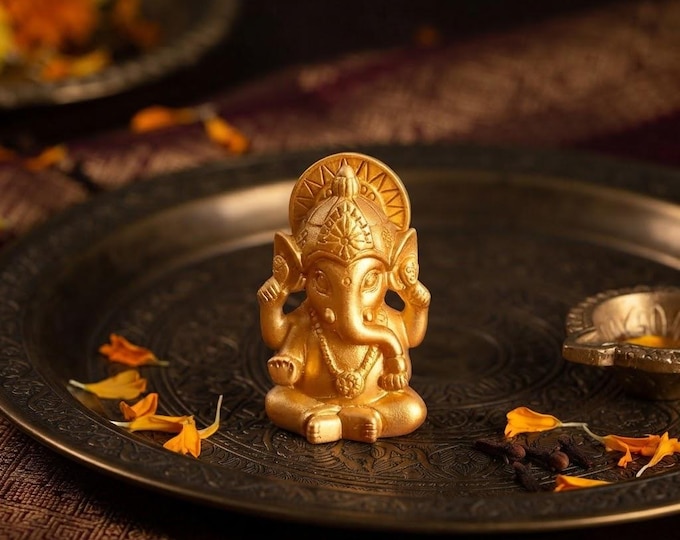 Mini Ganesha Miniature Statue Thai Elephant God Figurine Hindu Deity Lord Ganesh Gold Matte