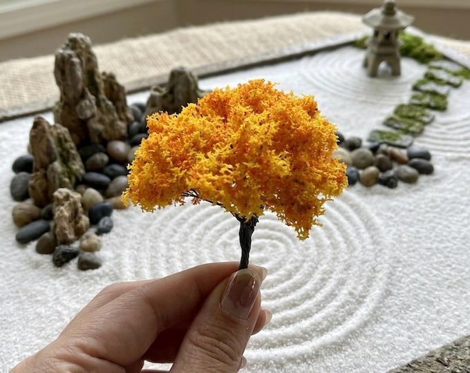 Miniature Golden Autumn Tree Dollhouse Maple Zen Garden Fairy Garden Decor Fall Dioramas Terrarium