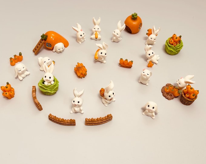 Miniature Bunny Blind Box Collectible Rabbit Figurine Dollhouse Fairy Garden Diorama Terrarium Pet Playset