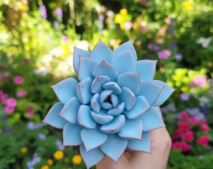 Echeveria Cante Artificial Clay Succulent Handmade Faux White Cloud Plant Gift For Succulent Lover