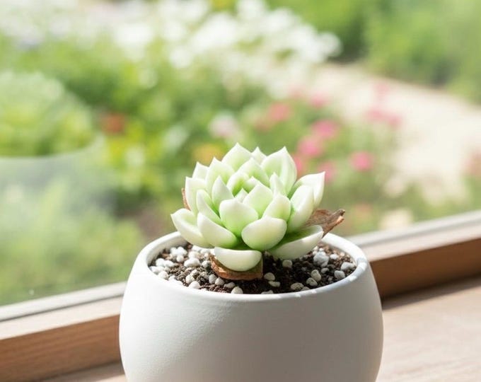 Echeveria Lemon Rose Variegated Faux Handmade Clay Succulent Plant Wedding Decor Low Maintenance Bonsai