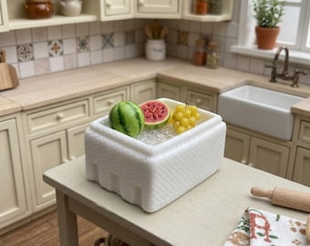 Dollhouse Miniature Foam Cooler, Mini Produce Box for Grocery Fruit Seafood, Diorama Market Display