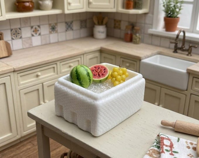 Dollhouse Miniature Foam Cooler, Mini Produce Box for Grocery Fruit Seafood, Diorama Market Display
