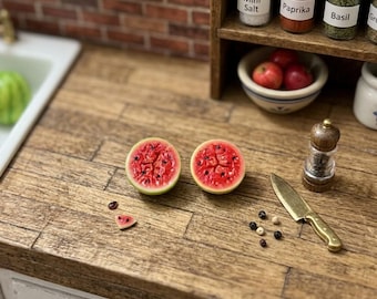 Miniature Half Watermelon, Dollhouse Food, Tiny Resin Summer Fruit for DIY Craft Supply Charm