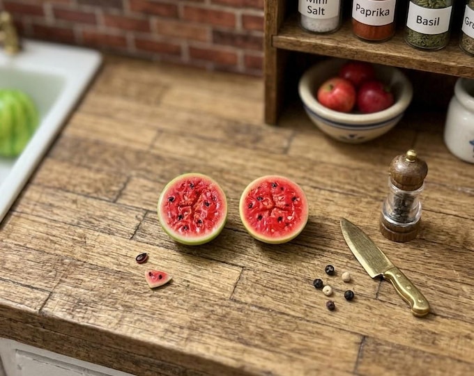 Miniature Half Watermelon, Dollhouse Food, Tiny Resin Summer Fruit for DIY Craft Supply Charm