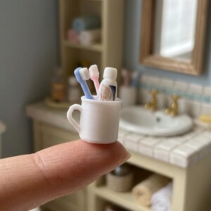 World Tiniest Bathroom Grooming Kit, Miniature Toothbrush Toothpaste with Cup Set, 4pcs Dollhouse Essentials