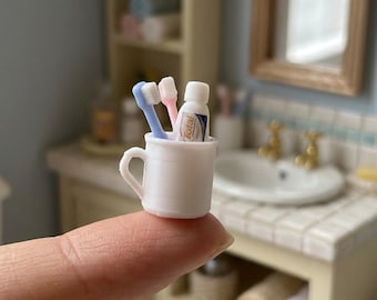 World Tiniest Bathroom Grooming Kit, Miniature Toothbrush Toothpaste with Cup Set, 4pcs Dollhouse Essentials