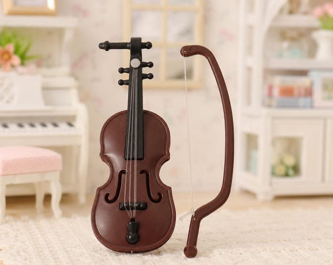 Miniature Violin with Bow Dollhouse Musical Instrument Tiny Cello Model for Diorama Musician Decor