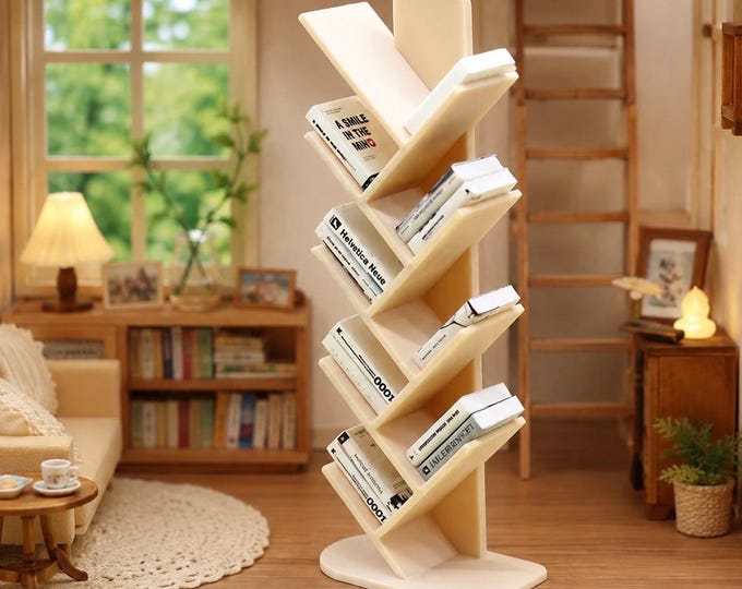 Miniature Tree Bookshelf Dollhouse Shelf, Mini Bookcase for Miniature Library Furniture Fairy House Decor