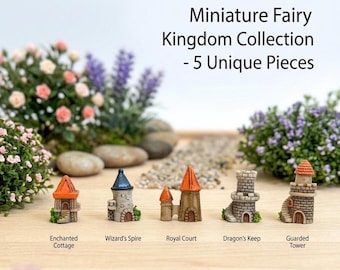 Miniature Fairy Kingdom Collection Mini Castle Resin House Figurines Set Tiny Buildings Terrarium Decor