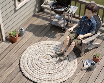 Miniature Woven Straw Round Rug, Natural Grass Circular Mat, Dollhouse Deck Patio Outdoor Floor