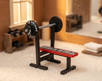 Miniature Weight Bench for Dollhouse, Tiny Barbell Bench Press, Mini Gym Equipment Fitness Accessory