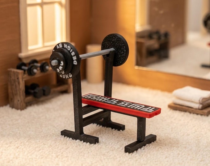 Miniature Weight Bench for Dollhouse, Tiny Barbell Bench Press, Mini Gym Equipment Fitness Accessory