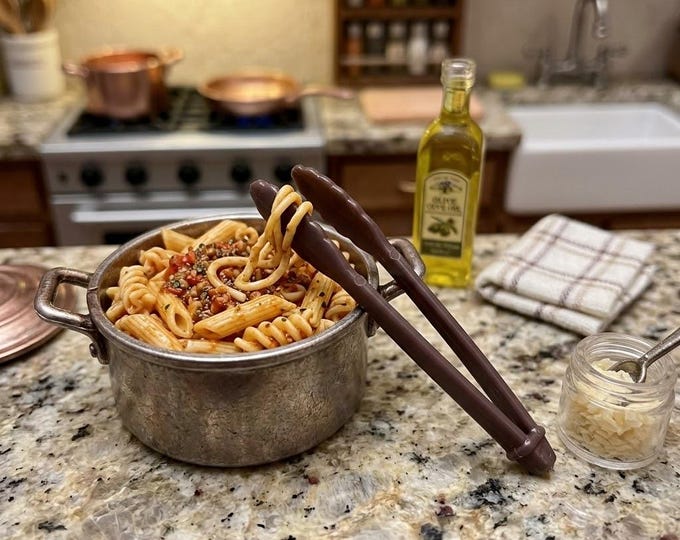 Miniature Tongs for Cooking Pasta Spaghetti Ice Bread, Dollhouse Utensil, Tiny Kitchen Serving Tool