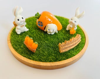 Miniature Display Base with Faux Grass Base for Mini Fairy Garden Dollhouse Diorama Figurine